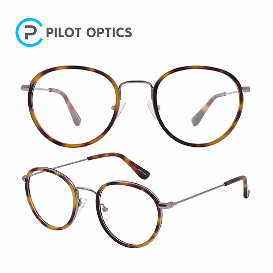 Armações ópticas de metal redondo de acetato com design clássico feito à mão